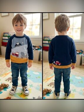 Ministry of Rascals Boys 4T Knit Vehicle Sweater Applique Fire Truck Police